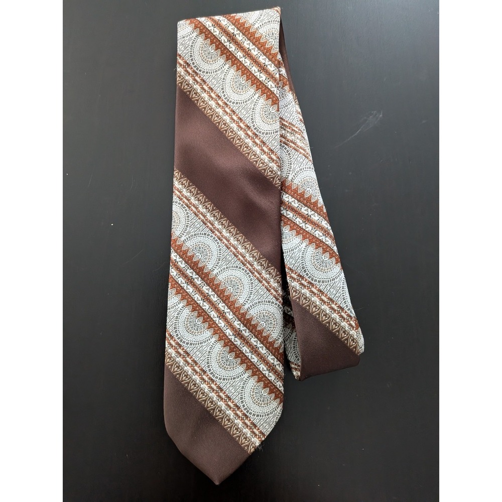 Vintage Mr. John Beau Brummel Tie‎ 56" Polyester Brown Abstract